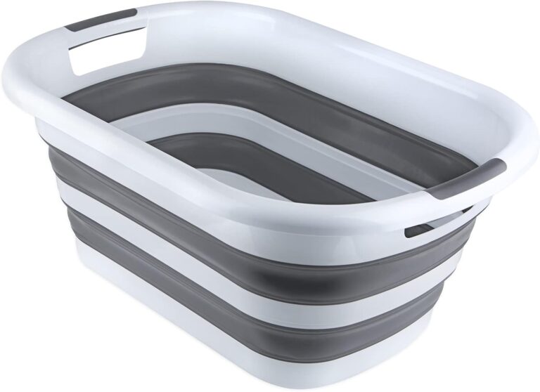سبت غسيل بلاستيكي قابل للطي مع مقابض، موفر للمساحة