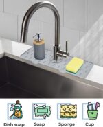 ⁦Kitchen Sink Splash Guard - 18 inch Silicone Faucet Handle Drip Catcher Tray, Dish Soap Sponge Holder Mat Behind Faucet, Kitchen Gadgets Sink Accessories Drying Mat Sink Caddy Organizer for Kitchen⁩ - الصورة ⁦4⁩
