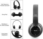 Wireless Bluetooth Earphone P47 with Mic for Laptop, Mobile Phone, PC, Over Ear Stereo Music Headset, Deep Bass,Soft-Earpads, Headset For Gaming, with SD Memory Card Support & FM & AUX & Micro (Black) - الصورة 3