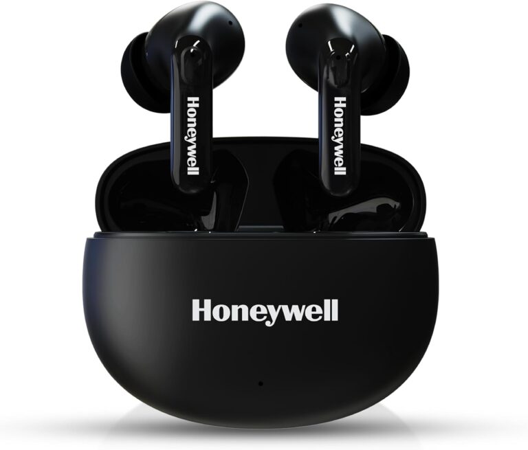 Honeywell Suono P2100 Bluetooth True Wireless Stereo Earbuds, 50 Hours Playtime, Environmental Noise Cancellation, 4 Mics, Type C Fast Charging, Low Latency Mode for Gaming, Bluetooth V5.3, Black