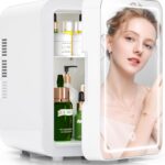 ORiTi Mini Beauty Fridge, LED Lighted Vanity Mirror for Makeup, Bathroom, Bedroom White