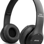 Wireless Bluetooth Earphone P47 with Mic for Laptop, Mobile Phone, PC, Over Ear Stereo Music Headset, Deep Bass,Soft-Earpads, Headset For Gaming, with SD Memory Card Support & FM & AUX & Micro (Black)