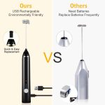 1 USB قابل لاعادة الشحن، 3 تروس قابلة للتعديل لللاتيه والكابتشينو والشوكولاتة الساخنة وخفق البيض (إصدار جديد أسود)، خشب من دالفول - الصورة 7