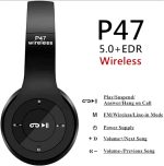 Wireless Bluetooth Earphone P47 with Mic for Laptop, Mobile Phone, PC, Over Ear Stereo Music Headset, Deep Bass,Soft-Earpads, Headset For Gaming, with SD Memory Card Support & FM & AUX & Micro (Black) - الصورة 4