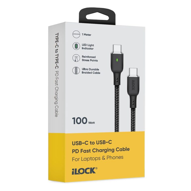 كيبل شحن سريع من USB-C الى USB-C بقدرة 100 واط | مضفر | مؤشر LED | موصل قوي من الستانلس ستيل