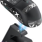 ماوس ألعاب X6 لاسلكي خفيف الوزن مع شريط لاصق مضاد للانزلاق، تصميم ذاتي الالتصاق بمقابض جانبية محسنة، ملصقات ووسادات/معجون مضادة للتعرق قابلة للتعديل من اتاك شارك (أسود)