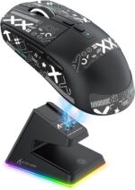 ماوس ألعاب X6 لاسلكي خفيف الوزن مع شريط لاصق مضاد للانزلاق، تصميم ذاتي الالتصاق بمقابض جانبية محسنة، ملصقات ووسادات/معجون مضادة للتعرق قابلة للتعديل من اتاك شارك (أسود)