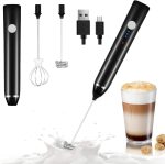 1 USB قابل لاعادة الشحن، 3 تروس قابلة للتعديل لللاتيه والكابتشينو والشوكولاتة الساخنة وخفق البيض (إصدار جديد أسود)، خشب من دالفول