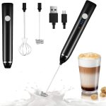 1 USB قابل لاعادة الشحن، 3 تروس قابلة للتعديل لللاتيه والكابتشينو والشوكولاتة الساخنة وخفق البيض (إصدار جديد أسود)، خشب من دالفول