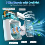 مروحة تبريد محمولة لمكيف الهواء، مروحة مكتب USB بـ3 سرعات رياح و7 الوان واضاءة LED وخزان مياه سعة 680 مل، مروحة مكيف هواء تبخيرية صغيرة لغرفة المكتب، مبرد هواء شخصي - الصورة 2
