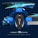 ⁦ماوس بلوتوث SC200 قابل لاعادة الشحن من اولا، ماوس العاب لاسلكي LED مع ازرار جانبية، DPI قابل للتعديل متعدد الاجهزة (BT5.0+BT3.0+2.4G) ماوس العاب مكتبية للكمبيوتر وماك واللابتوب والتابلت والجوال، اسود⁩ - الصورة ⁦2⁩