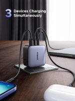 شاحن حائط سريع 65 وات من يوجرين، بمنفذ USB C مع 3 منافذ، قابس أمريكي/بريطاني/أوروبي للسفر متوافق مع ماك بوك برو/اير، ديل اكس بي اس، آيفون 14 برو ماكس، اي باد، جالاكسي S23 S22، ستيم ديك - الصورة 2