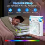 مروحة تبريد محمولة لمكيف الهواء، مروحة مكتب USB بـ3 سرعات رياح و7 الوان واضاءة LED وخزان مياه سعة 680 مل، مروحة مكيف هواء تبخيرية صغيرة لغرفة المكتب، مبرد هواء شخصي - الصورة 3