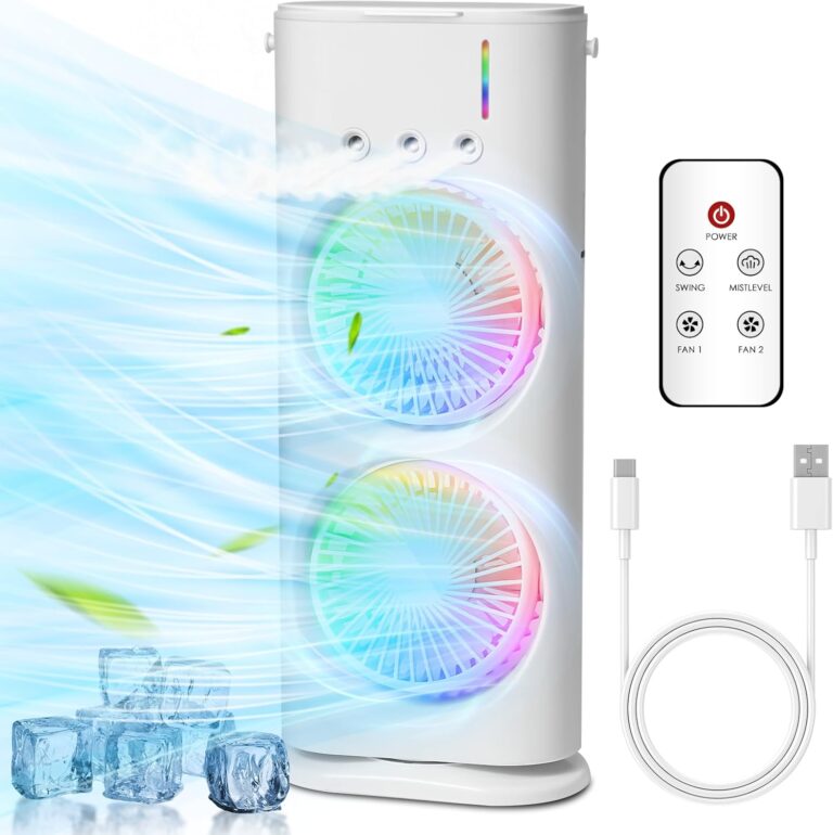 Mobile Air Conditioner, USB Portable Air Cooler, Mini Air Conditioner, Portable Air Cooler Fan, 3 Wind Speeds, Spray Function, 7 Colours Light