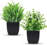 نباتات صناعية صغيرة بوعاء من دير روز، نباتات صناعية بلون اسود، اكسسوارات حمام للمنزل والمكتب والحمام وديكور داخلي