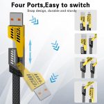 ⁦كابل شحن سريع 4 في 1 لنقل البيانات بطول 2 متر، كابل مضفر 65 وات، بمنفذ USB نوع C وUSB نوع A وآيفون، كابل شحن متعدد للموبايلات/أجهزة التابلت/وغيرها الكثير، عبوة من قطعتين⁩ - الصورة ⁦2⁩