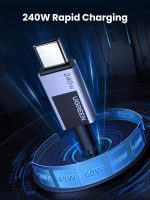 كابل شحن سريع L513 USB-C إلى USB-C PD من يوجرين بطول 2 م لون رمادي سبيس جراي - الصورة 2