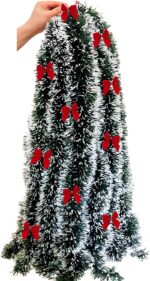 10 Meters Christmas Tinsel Garlands Christmas Chunky Tinsel Xmas Metallic Twist Garland Xmas Tinsel Hanging Decoration for Christmas Tree Decorations Wedding Party Supplies (green white)