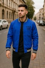 ⁦ميزَا جاكيت بومبر رجالي مبطن، رمادي وأسود، مقاوم للهواء، بسوستة أمامية، جيب داخلي، بطانة دافئة، تصميم عصري⁩ - الصورة ⁦3⁩