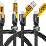كابل شحن سريع 4 في 1 لنقل البيانات بطول 2 متر، كابل مضفر 65 وات، بمنفذ USB نوع C وUSB نوع A وآيفون، كابل شحن متعدد للموبايلات/أجهزة التابلت/وغيرها الكثير، عبوة من قطعتين