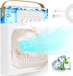 مروحة تبريد محمولة لمكيف الهواء، مروحة مكتب USB بـ3 سرعات رياح و7 الوان واضاءة LED وخزان مياه سعة 680 مل، مروحة مكيف هواء تبخيرية صغيرة لغرفة المكتب، مبرد هواء شخصي - الصورة 8