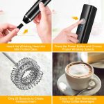 1 USB قابل لاعادة الشحن، 3 تروس قابلة للتعديل لللاتيه والكابتشينو والشوكولاتة الساخنة وخفق البيض (إصدار جديد أسود)، خشب من دالفول - الصورة 6