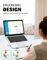 ⁦حامل لاب توب من باباكوم بارتفاع قابل للتعديل من 9 مستويات، ألومنيوم قابل للطي، حامل نوت بوك محمول متوافق مع ماك بوك برو اير ولاب توب ديل ولينوفو وتابلت 10-15.6 بوصة (فضي)⁩ - الصورة ⁦3⁩