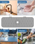 ⁦Kitchen Sink Splash Guard - 18 inch Silicone Faucet Handle Drip Catcher Tray, Dish Soap Sponge Holder Mat Behind Faucet, Kitchen Gadgets Sink Accessories Drying Mat Sink Caddy Organizer for Kitchen⁩ - الصورة ⁦6⁩