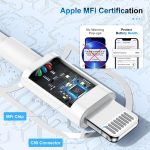 كابل شاحن آيفون معتمد من أبل بطول 0.9 متر من تومابر، كابل لايتنينج إلى USB، شحن سريع 2.4 أمبير، شواحن طويلة لموبايل أبل 13/12/11/11 برو/11 ماكس/X/XS/XR/XS ماكس/8/7/6، أبيض (C36W4) - الصورة 2