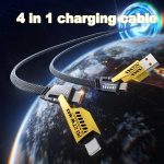 ⁦كابل شحن سريع 4 في 1 لنقل البيانات بطول 2 متر، كابل مضفر 65 وات، بمنفذ USB نوع C وUSB نوع A وآيفون، كابل شحن متعدد للموبايلات/أجهزة التابلت/وغيرها الكثير، عبوة من قطعتين⁩ - الصورة ⁦4⁩
