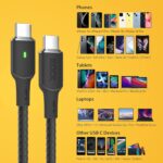 ⁦كيبل شحن سريع من USB-C الى USB-C بقدرة 100 واط | مضفر | مؤشر LED | موصل قوي من الستانلس ستيل⁩ - الصورة ⁦4⁩