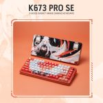 كيبورد ألعاب K673 برو 75 مفتاح لاسلكي بإضاءة الفضاء اللوني ار جي بي، كيبورد ميكانيكي بـ3 أوضاع من مادة بي بي تي مع مقبس تبديل سريع، مقبض تحكم مخصص و5 طبقات لتخفيف الضوضاء بمفتاح خطي مخصص من ريدراجون. - الصورة 10