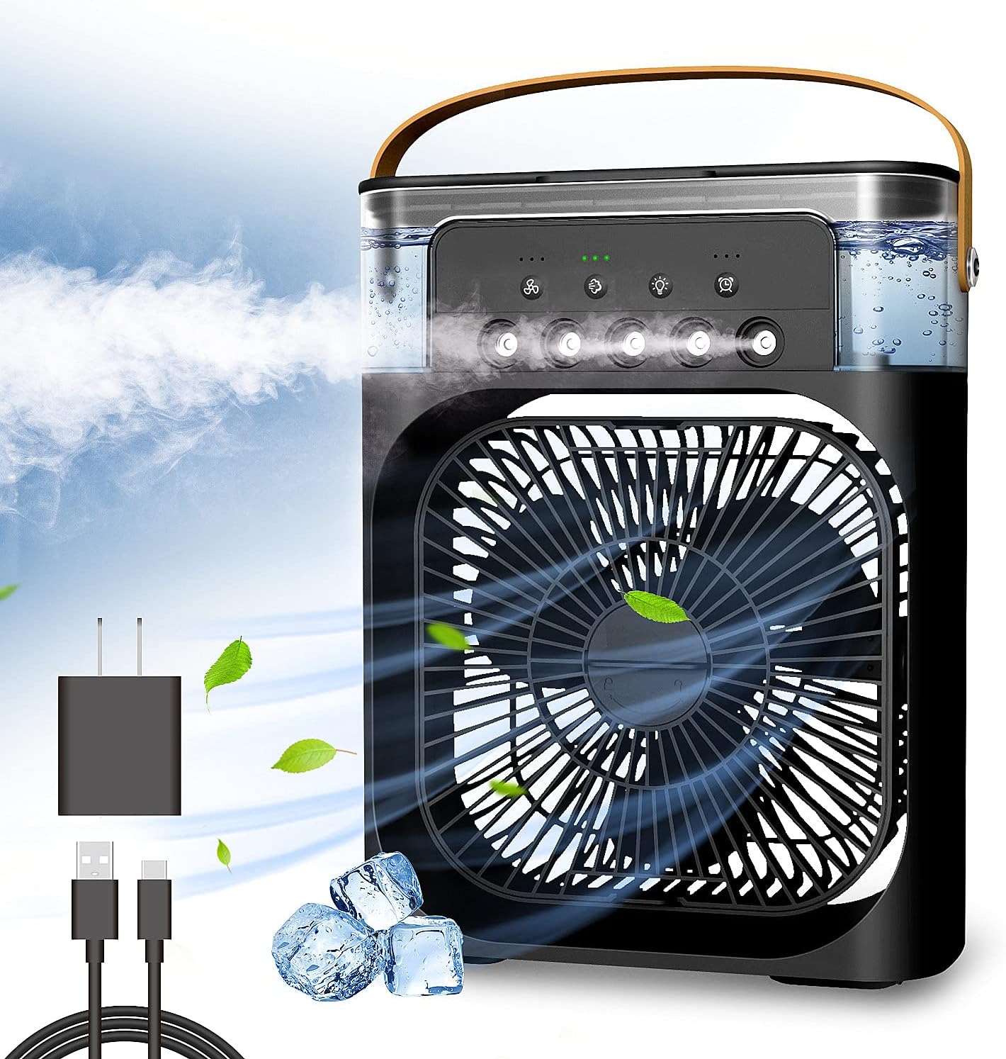 81lgCEFjdS._AC_SL1500_.jpg NTMY Personal Air Cooler, Portable Air Conditioner Fan, Mini Evaporative Cooler with 7 Colors LED Light, 1/2/3 H Timer, 3 Wind Speeds and 3 Spray Modes for Your Desk, Nightstand, or Coffee Table