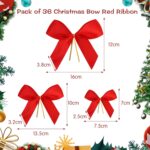 ⁦Pack of 36 Christmas Bows Red Ribbon Bow, Christmas Bow with Golden Ties, Red Christmas Tree Bows, Christmas Bows Decoration for Christmas Tree, Christmas Wreath, Gift Decoration⁩ - الصورة ⁦2⁩