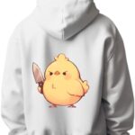 كنزة بقلنسوة مطبوع عليها Chick with Knife بلون ابيض