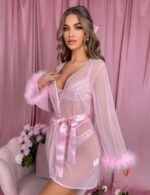 ⁦لانجيرى سيكسى مع روب حريمي، قميص نوم بروب قصير، بيبى دول حريمى شفاف من فور اتش، 225 بيبي بينك، مقاس ، صناعية⁩ - الصورة ⁦4⁩