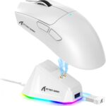 ماوس العاب لاسلكي خفيف الوزن X11 من اتاك شارك مع قاعدة شحن RGB، وضع ثلاثي 2.4G/USB-C سلكي/بلوتوث، 22K DPI، مستشعر بصري PAW3311، مفتاح هويو، 5 ازرار قابلة للبرمجة للكمبيوتر/ماك (ابيض)