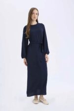 ⁦DeFacto womens CNS Regular Fit C Neck Long Sleeve Dress & Skirt Long Sleeve Woven Dress Dress (pack of 1)⁩ - الصورة ⁦3⁩