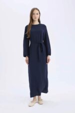 ⁦DeFacto womens CNS Regular Fit C Neck Long Sleeve Dress & Skirt Long Sleeve Woven Dress Dress (pack of 1)⁩ - الصورة ⁦2⁩