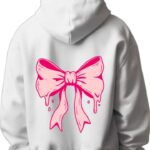 Coquette Pink Ribbon Bow كنزة ذات قبعة أبيض