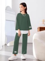 ⁦طقم ملابس للبنات – بدلة كاجوال أنيقة بأكمام واسعة وبنطلون مريح، تصميم عصري مناسب للخروج والمناسبات من رومبا⁩ - الصورة ⁦3⁩