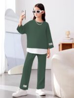 ⁦طقم ملابس للبنات – بدلة كاجوال أنيقة بأكمام واسعة وبنطلون مريح، تصميم عصري مناسب للخروج والمناسبات من رومبا⁩ - الصورة ⁦4⁩