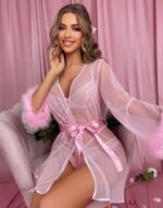 ⁦لانجيرى سيكسى مع روب حريمي، قميص نوم بروب قصير، بيبى دول حريمى شفاف من فور اتش، 225 بيبي بينك، مقاس ، صناعية⁩ - الصورة ⁦3⁩