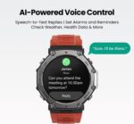 ⁦ساعة ذكية متينة وعسكرية مقاس 48 ملم تي-ريكس 3، نظام تحديد المواقع GPS، خريطة أوفلاين، تشغيل طويل، مقاومة للماء حتى 100 م، 170 وضع للياقة البدنية/التمرين، ذكاء اصطناعي، تحكم صوتي من اميز فيت (أحمر)⁩ - الصورة ⁦7⁩