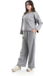 ⁦Womens Women's Melton two-piece T-shirt and wide-leg pants Women's Melton two-piece T-shirt and wide-leg pants⁩ - الصورة ⁦2⁩