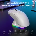 ⁦ماوس العاب لاسلكي خفيف الوزن X11 من اتاك شارك مع قاعدة شحن RGB، وضع ثلاثي 2.4G/USB-C سلكي/بلوتوث، 22K DPI، مستشعر بصري PAW3311، مفتاح هويو، 5 ازرار قابلة للبرمجة للكمبيوتر/ماك (ابيض)⁩ - الصورة ⁦2⁩