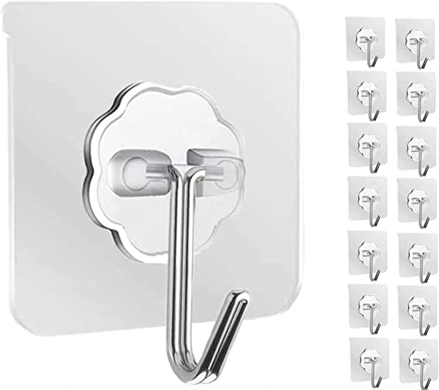 61OWH1YUPBL._AC_SL1500_.jpg 12 قطعة من لاصق خطاف الحائط سانور® يلتصق بالحمام الغرفة الباب المطبخ شديد التحمل لتعليق الفوط والأرواب والمعاطف والمفاتيح والتقويمات خطافات حائط شفافة ستانلس ستيل 23.0 رطل 23.0