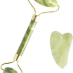 قطعتان من أسطوانة اليشم وأدوات التدليك Gua Sha Sc - أسطوانة اليشم أفينتورين الطبيعية الحقيقية 100٪ المضادة للشيخوخة والتجاعيد للوجه والعين والرقبة والجسم مدلك للعناية بالبشرة (أخضر)
