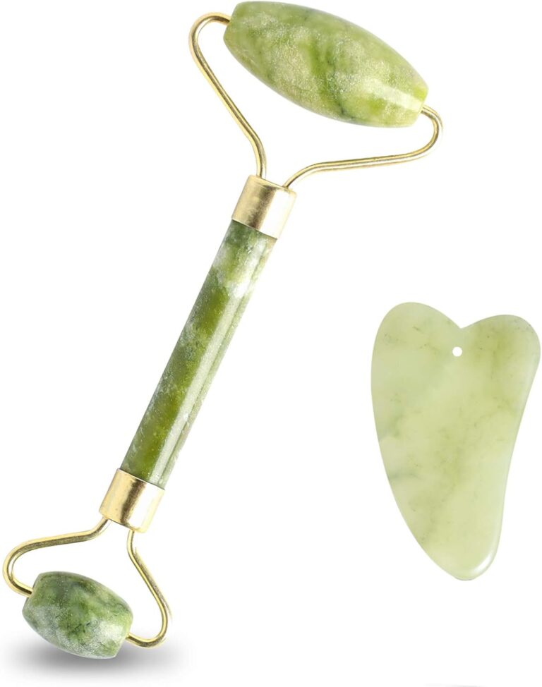 قطعتان من أسطوانة اليشم وأدوات التدليك Gua Sha Sc - أسطوانة اليشم أفينتورين الطبيعية الحقيقية 100٪ المضادة للشيخوخة والتجاعيد للوجه والعين والرقبة والجسم مدلك للعناية بالبشرة (أخضر)