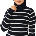 كنزة من ميزا للنساء بقصة عادية وأكمام طويلة، مصنوعة من التريكو المضلع، متعددة الألوان أسود وبني وأبيض، مقاس موحد